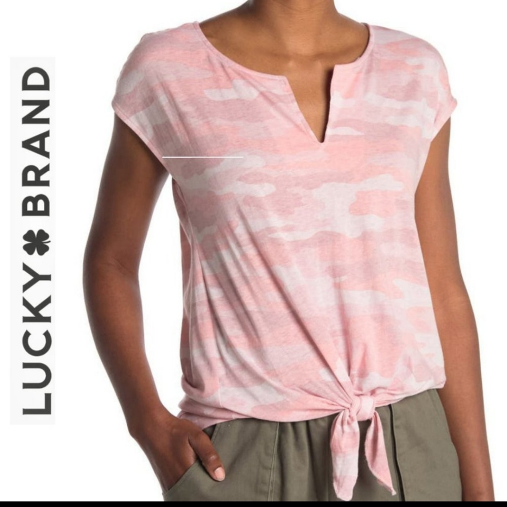 Lucky Brand Women Camo Pink Top Size Small